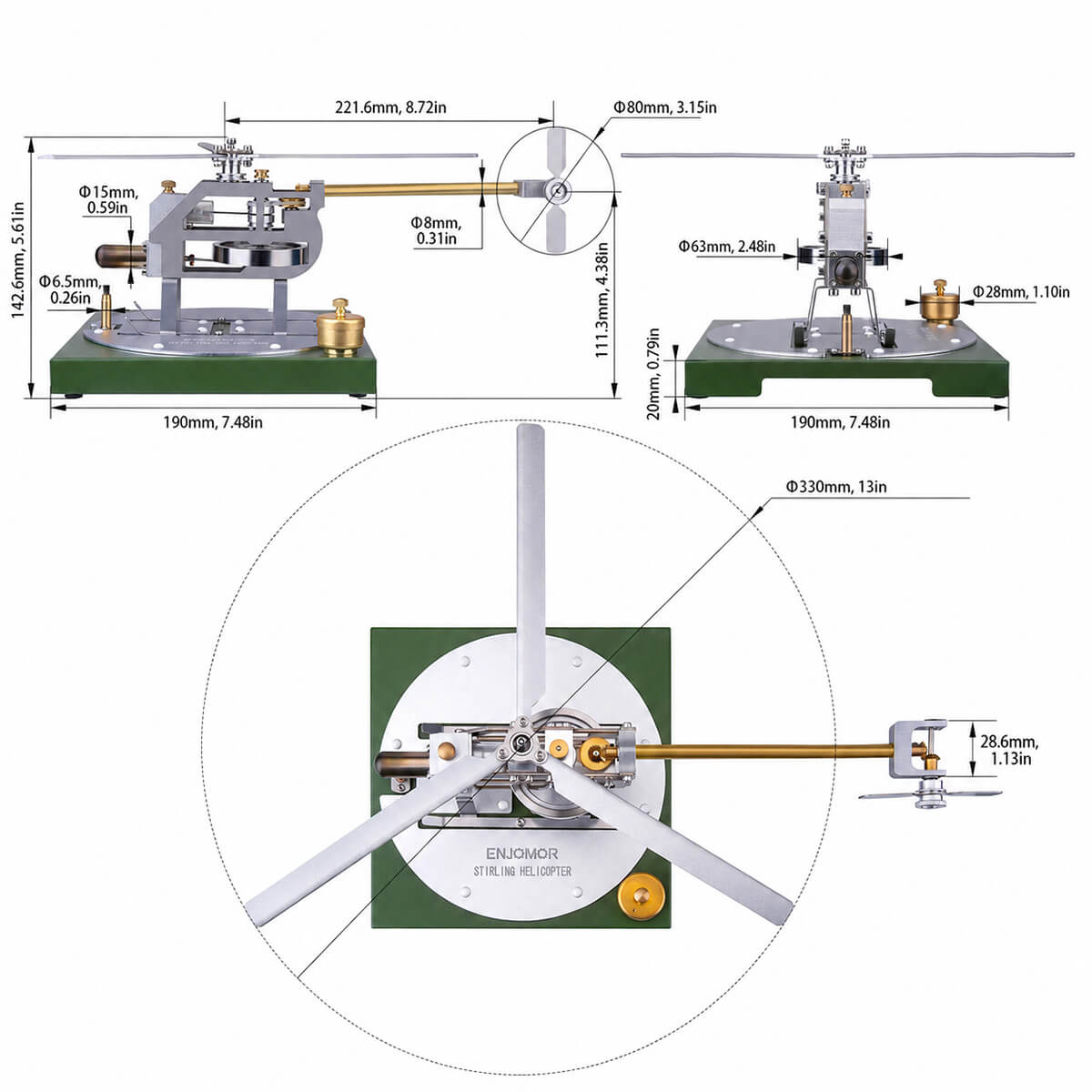 Mechanical Stirling Helicopter - Metal Construction Set
